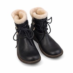 UGG Weylyn Shearling Cuff Lace Up Ankle Boots Black Cozy Winter Booties